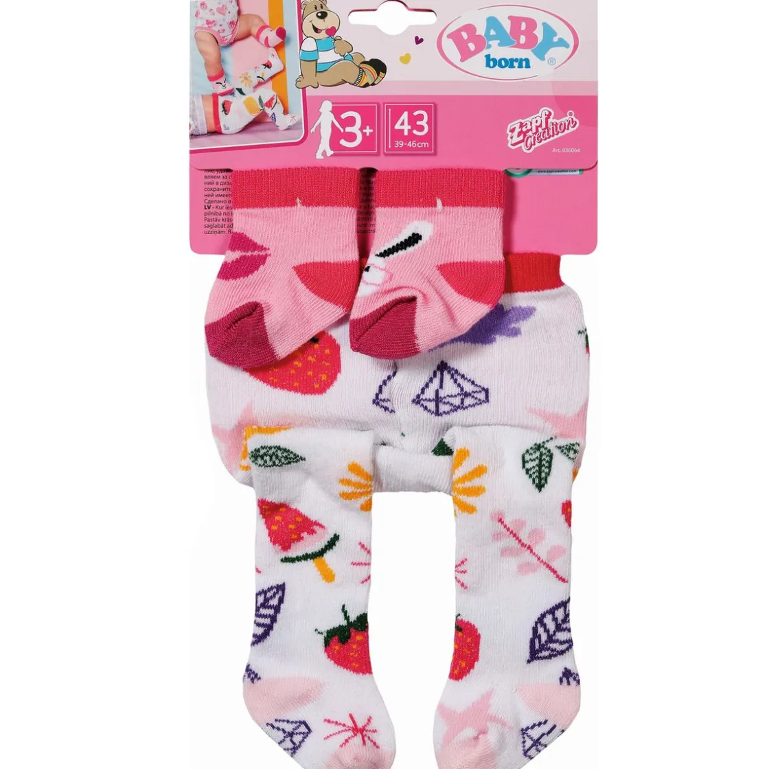 Best hvit strømpebukse og rosa sokker 43CM Dukker Og Tilbehør