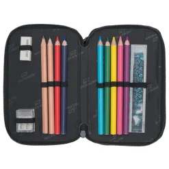 Sale Sport trippelt pennal med innhold, Black Pennal