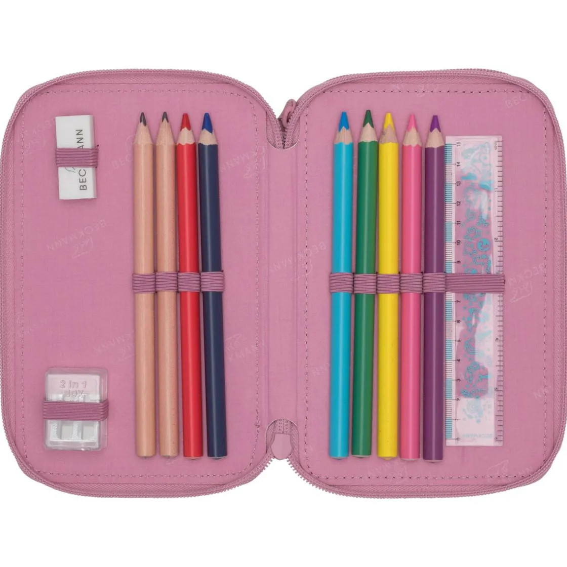 Discount Sport trippelt pennal med innhold, Pink Pennal