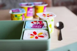 Discount treroms matboks i plast med blomster, blå/beige Matbokser
