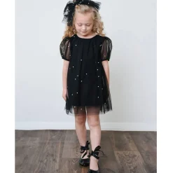 Clearance Pearl tyllkjole med puffermer, Black Penklær Jente | Penklær Baby Gutt