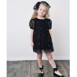 Clearance Pearl tyllkjole med puffermer, Black Penklær Jente | Penklær Baby Gutt