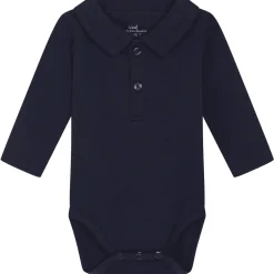 Outlet Hust & Claire Caldur body med krage i ull/bambus, Navy Ullbody Og Ullgensere Baby | Penklær Baby Gutt