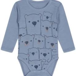 Outlet Hust & Claire body i ull med bjørner, Blue wind Ullbody Og Ullgensere Baby | Ullbodyer Baby Gutt