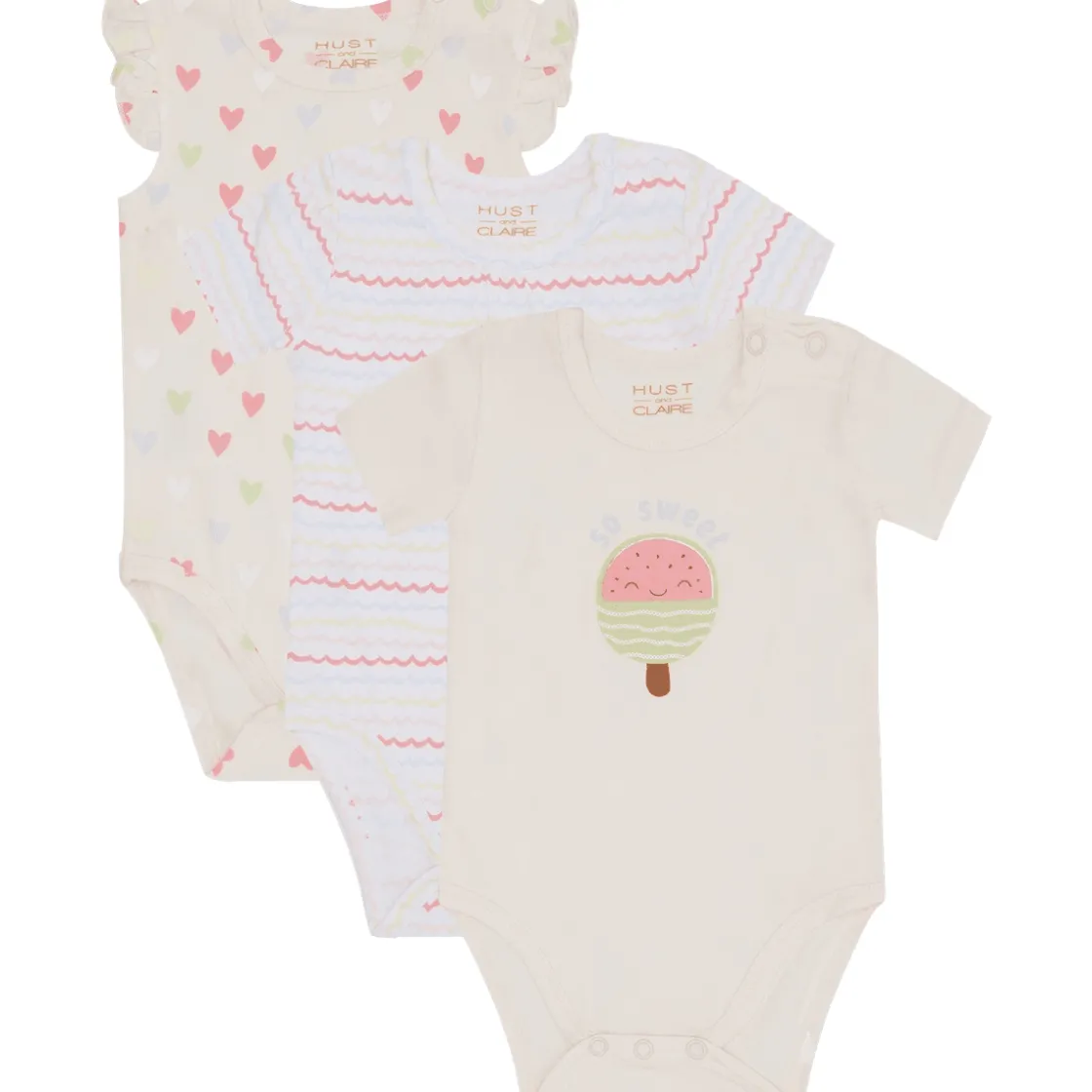 Sale Hust and Claire Hcbella 3-pack kortermet body, White Kortermet Baby Jente | Bodyer Baby Jente