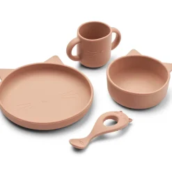 Clearance Liewood Vivi spise-og drikkesett, cat dark rose Bestikk | Skåler Og Tallerkener