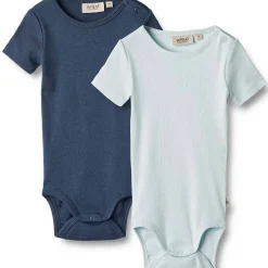 Clearance 2-pack Timo kortermet body, light blue/navy Kort | Kortermet Baby Gutt